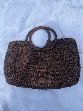 White Stag Brown Woven Circle-Handle Hand Bag